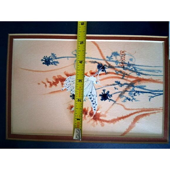 Vintage White Moth Acrylic & Ink Painting Artwork By Jan Metzler In Gold Frame - Picture 9 of 10